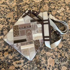 Coach tan patchwork stitch messenger crossbody bag